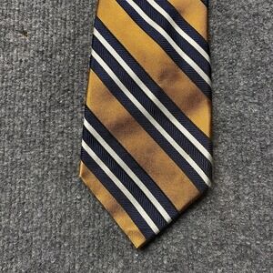 Paul Frederick Men's Italian Silk Yellow Navy Striped Silk Tie